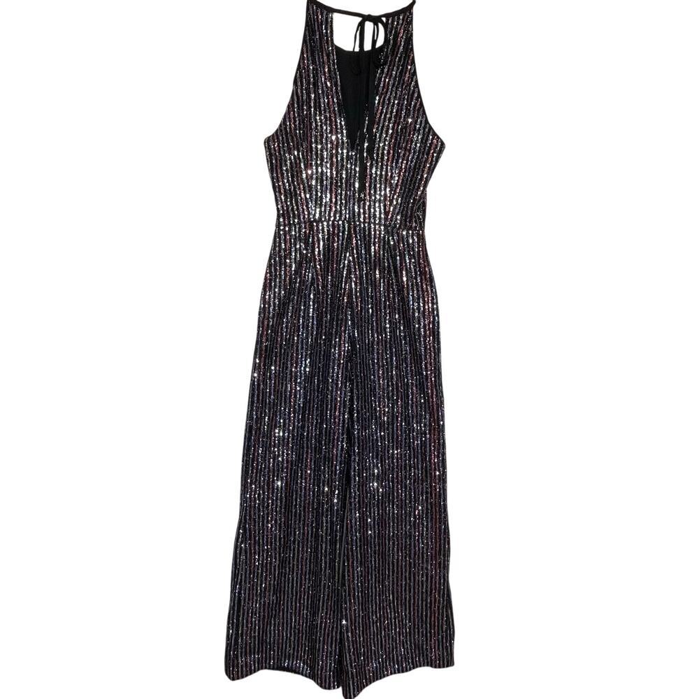 ANTHROPOLOGIE MAEVE Women’s Black Multi Color Sequin Halter Jumpsuit 2 - Picture 7 of 8